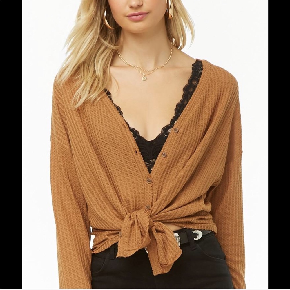 NWOT Forever 21 Waffle Knit Button Up Top